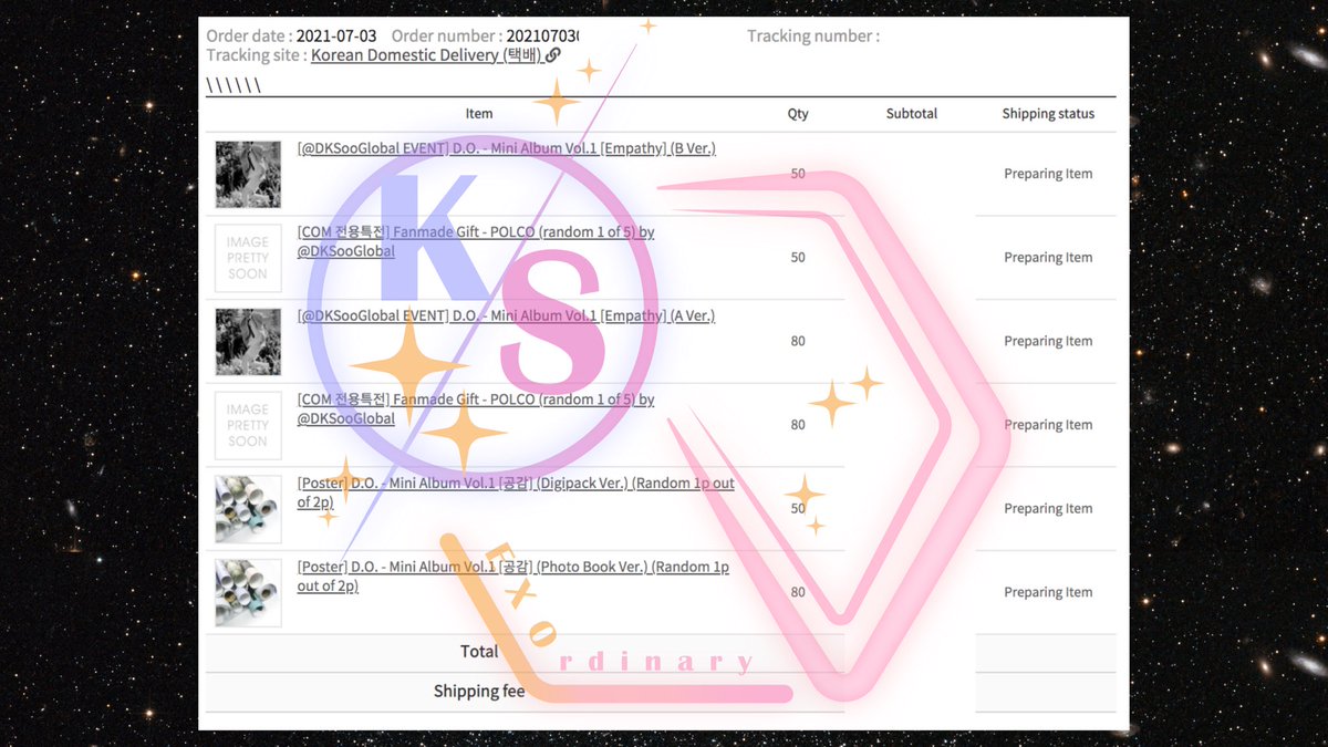 EXOrdinary_KS's tweet photo. #EXOrdinary_Updates
Yayy finally na-add na rin sa order list yung POB posters for DKS1 ☺️💗 Secured our slots since July 3 but recently lang kasi nagka-option for checking out the POB posters kaya at first wala sila, but now Kt0wn has added na rin w/ our order~ ☺️ https://t.co/UzfgBgwFM8