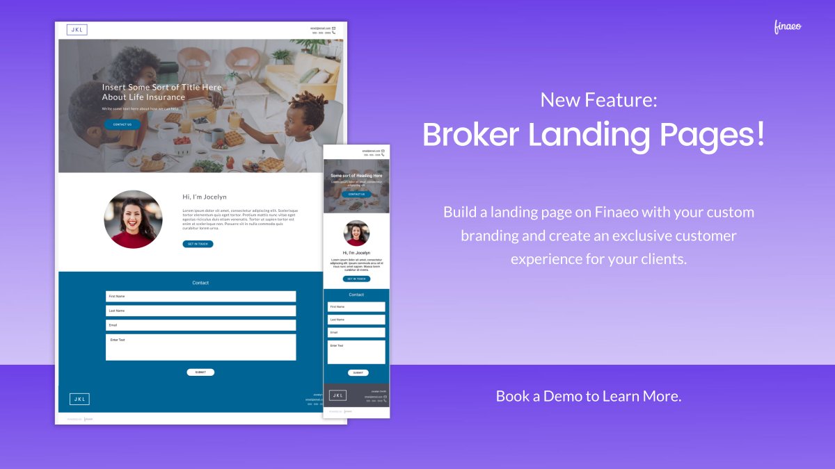 Finaeo (@finaeohq) on Twitter photo New Feature Alert 🚨 #Broker Landing Page!
Build a landing page with your custom branding and contact information to generate more leads and create an exclusive customer experience for your clients. 
Book a demo to learn more - finaeo.com/signup/
#insurancebroker #Insurtech New Feature Alert 🚨 #Broker Landing Page!
Build a landing page with your custom branding and contact information to generate more leads and create an exclusive customer experience for your clients. 
Book a demo to learn more - finaeo.com/signup/
#insurancebroker #Insurtech