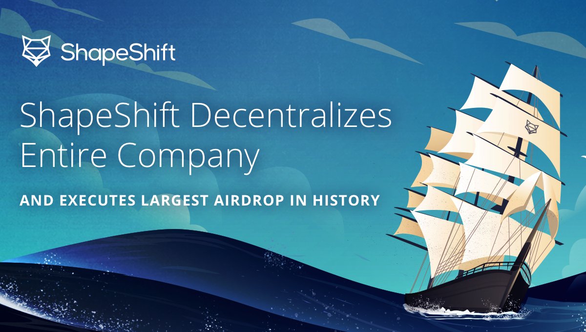 Mind blown! ShapeShift announces:

BIGGEST #AIRDROP IN HISTORY of #FOXTokens: 1M recipients
The #Decentralization of the entire ShapeShift organization (you heard that right)

Claim your #FOX. Begin to govern. Start #liquiditymining in 48 hours. Read more: shapeshift.com/shapeshift-dec…