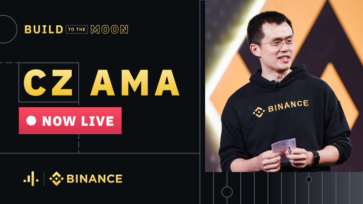 binance's tweet photo. The #BinanceTurns4 party continues 🚀

Up next:
🔸 @cz_binance AMA

Later:
🔸 News on an exciting new #Binance product
🔸 Giveaways and prizes you won't want to miss

➡️ https://t.co/ypKQOQdgvx https://t.co/D8IEZV3O8a