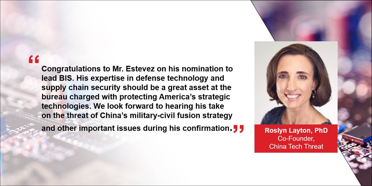 ChinaTechThreat's tweet photo. We congratulate Alan Estevez on his nomination to lead @CommerceGov’s Bureau of Industry and Security (BIS). Read our full statement here: https://t.co/W2dEeIVlV5 #FutureofBIS https://t.co/2sDSERn8cH