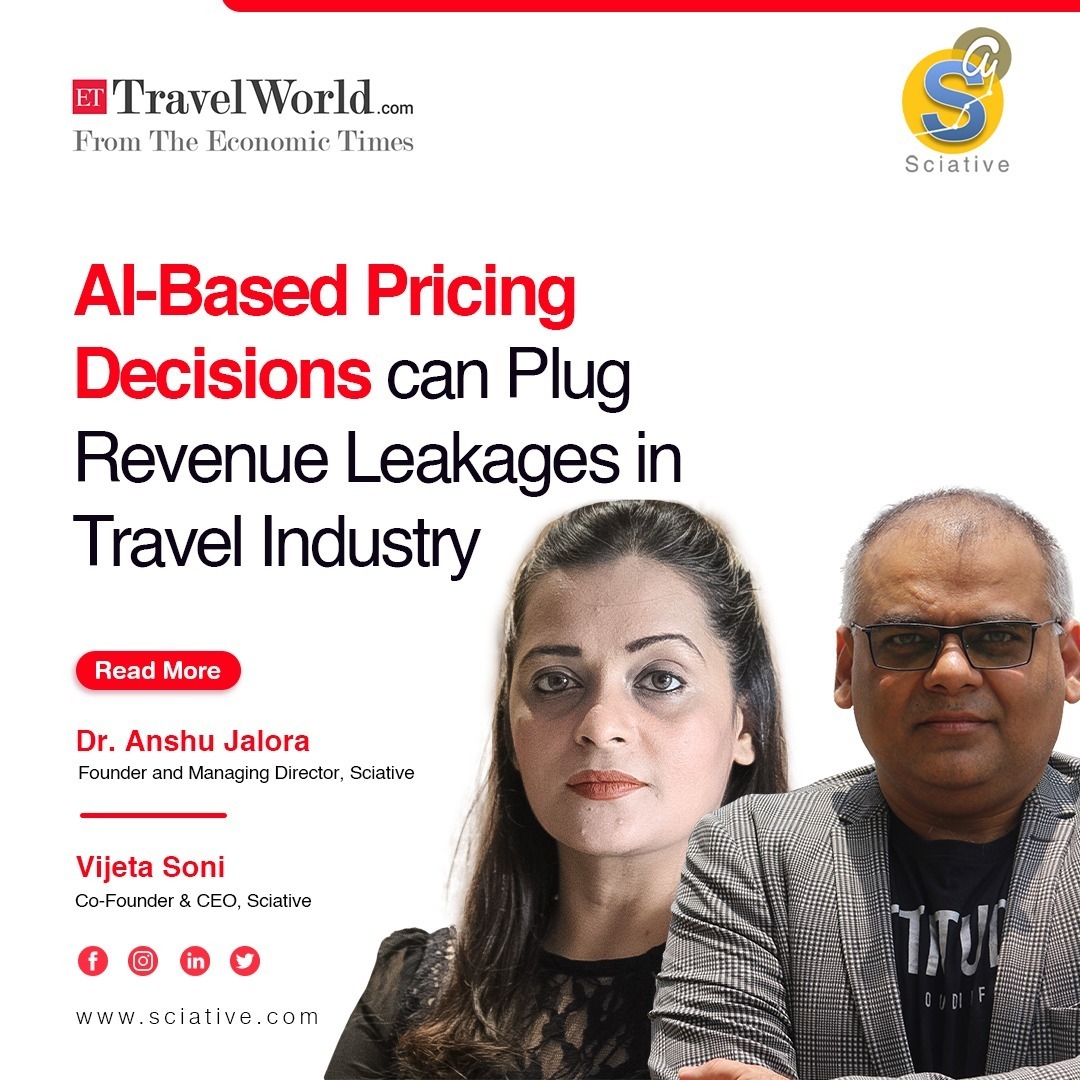 In a conversation with <a href="/ETTravelworld/">ETTravelworld</a>, Dr. @AnshuJalora, Founder and MD, Sciative, &amp; <a href="/VijetaSoni/">Vijeta Soni</a>, Co-Founder &amp; CEO, Sciative, shared their thoughts on " How AI-based pricing decisions can plug revenue leakages in the travel industry."

Know more - bit.ly/3hDylUz