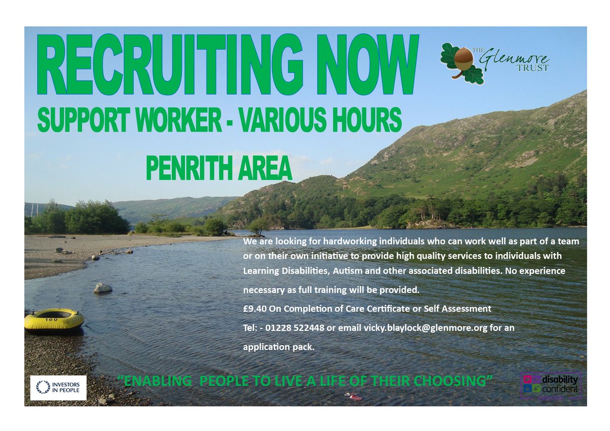 #recruitment #Recruiting #careworkers #supportworkers #rewarding #learningdisabilities #fulltrainingprovided <a href="/GlenmoreTrust/">The Glenmore Trust</a>
