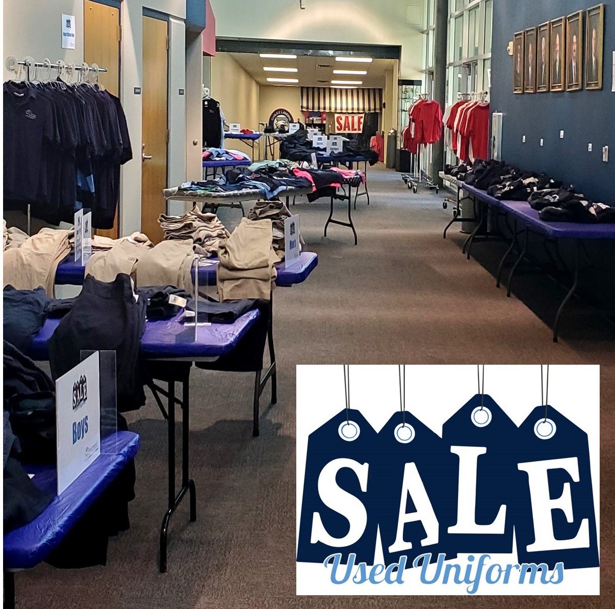 Today is the last day to shop our Used Uniform Sale! There are still plenty of items available, so come check it out! We're here until 4 p.m. Proceeds benefit our Tuition Assistance Program.