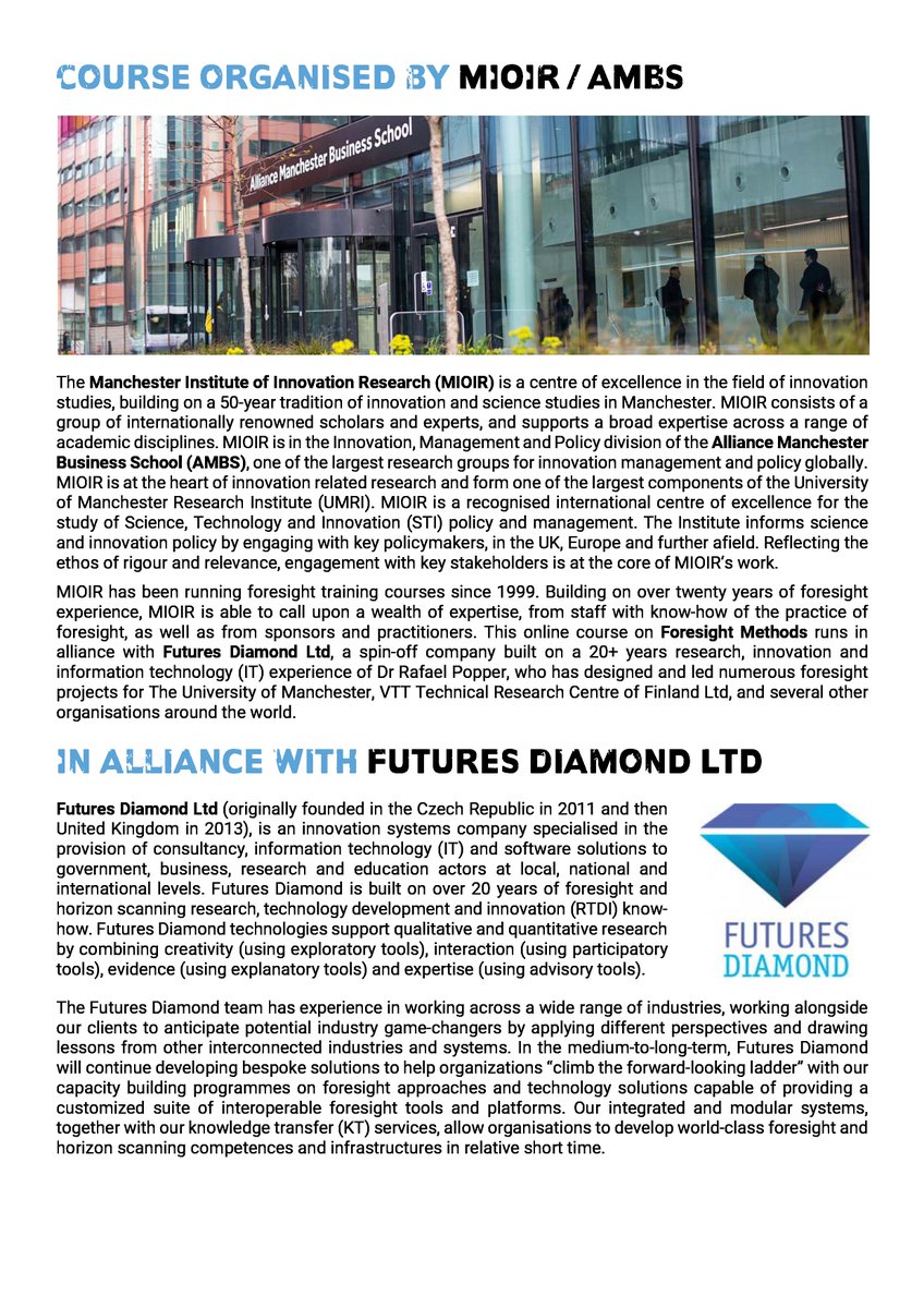 MIOIR's tweet photo. We are pleased to announce the next dates for our executive online course on #ForesightMethods, in partnership with @FuturesDiamond, three half-day programme on 07-09 September 2021! Find out more: https://t.co/riQi8eZqPy https://t.co/HOvpynzzBZ