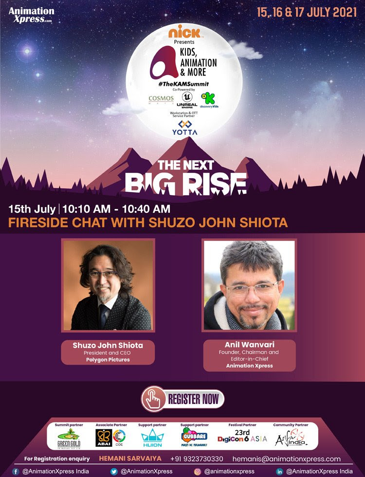 AnimationXpress's tweet photo. Gain insights from Shuzo John Shiota, President of Polygon Pictures, one of the oldest digital animation studios in Japan, at KAM Summit |Register Now

An Initiative By - AnimationXpress India

Register here
https://t.co/PImtx2ijQU

#KAMSummit #Animation #ANN #kids https://t.co/oRijB60V9c