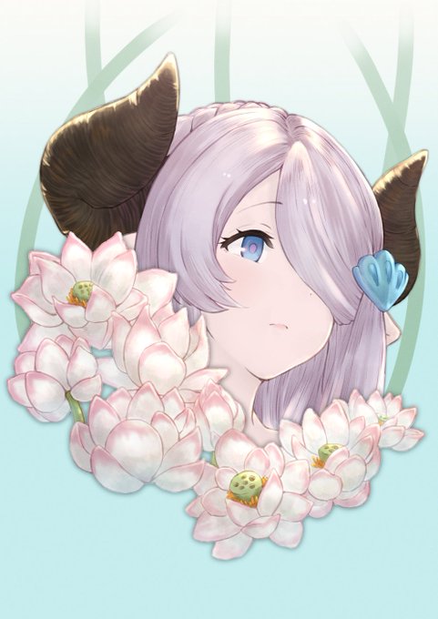 背景練習の第一歩。7月の誕生花 蓮とナルメアさん🌸 #グランブルーファンタジー #グラブル #GranblueFantasy #ナルメア 