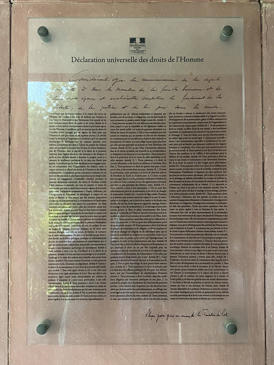 At the entrance of the French Embassy in Delhi stands the Universal Declaration of Human Rights. From 1789 to 1948 and today, the same ideals of Liberty, Equality and Fraternity. Happy #BastilleDay