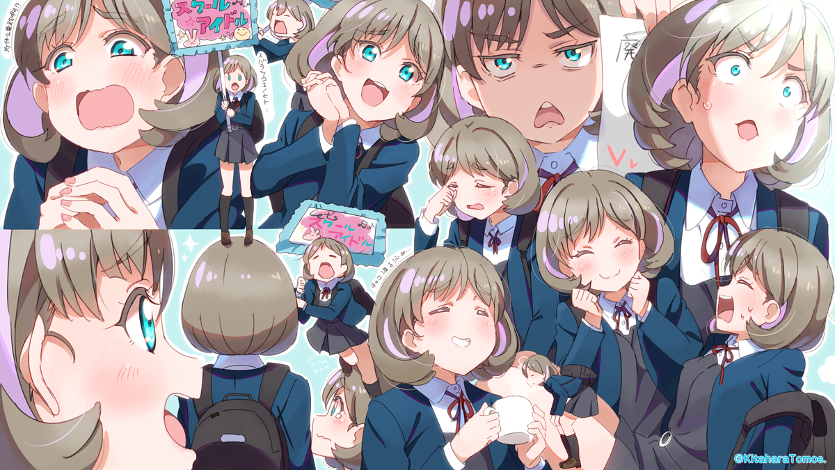 yuigaoka school uniform school uniform multiple views 1girl short hair bag blue jacket  illustration images