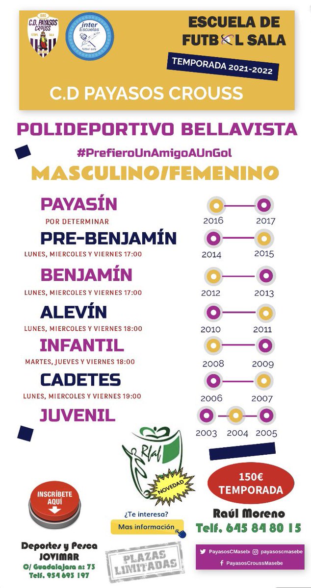 🚨¡ÚNETE A CD. PAYASOS CROUSS!⚽

Vuelve a rodar el balón en Bellavista, Y POR PRIMERA VEZ TODAS LAS CATEGORIAS CONTARÁN CON EQUIPO FEDERADO💪🏼🔥

No dudes en contactar y unirte a esta gran familia🔝🍍

Inscríbete➡️docs.google.com/forms/d/e/1FAI…
💪🏼💜🤍

#PrefieroUnAmigoAUnGol