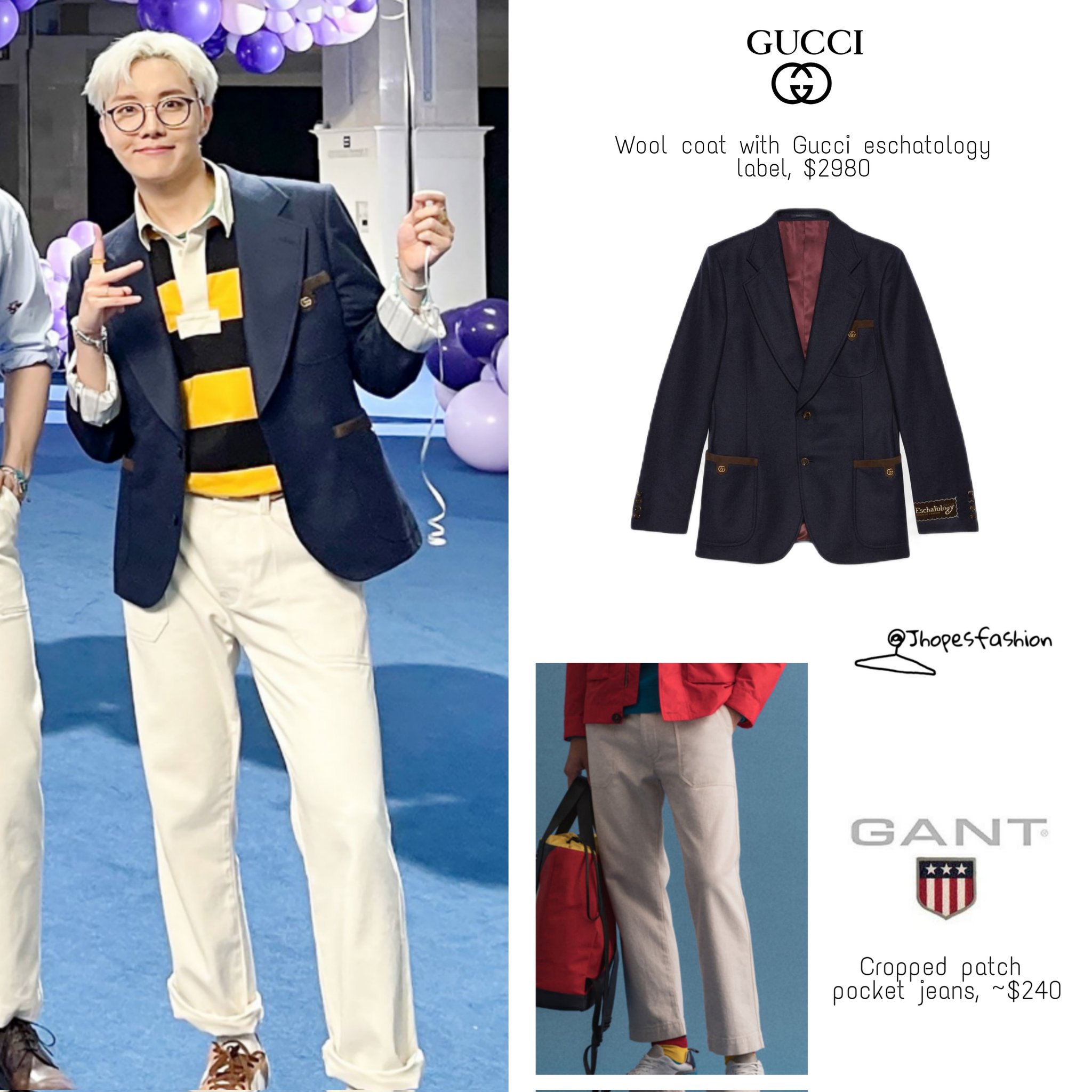 X 上的 j-hope's closet (rest)：「Hoseok's Gucci coat and Gant pants 210714 -  #BTSonFallon #Jhope #제이홉 #Jhopefashion #BTS  / X