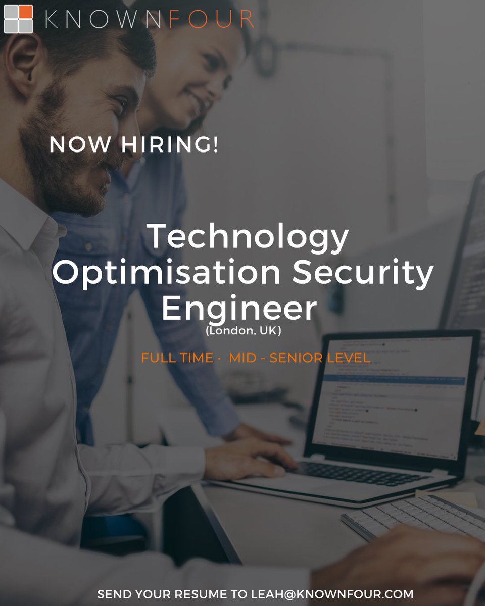 We are hiring!

We are currently looking to fill a Technology Optimisation Security Engineer role.

Apply here: linkedin.com/jobs/view/2631…

#KnownFour #hiring #security #recruitment #jobs #technology #engineer #design #it #aws #cybersecurity #cloud #devops