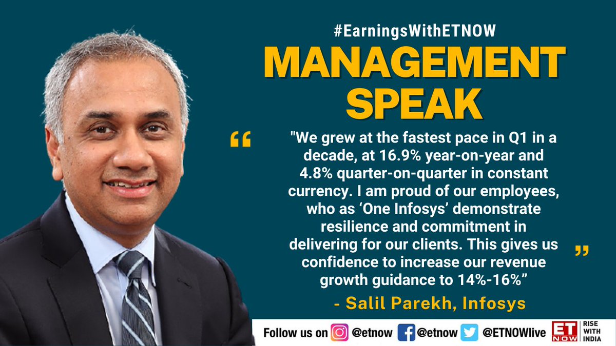 ETNOWlive's tweet image. #EarningsWithETNOW | Have a look at what @Infosys&apos;s top boss Salil Parekh has to say about the Q1 earnings report!
#InfosysQ1