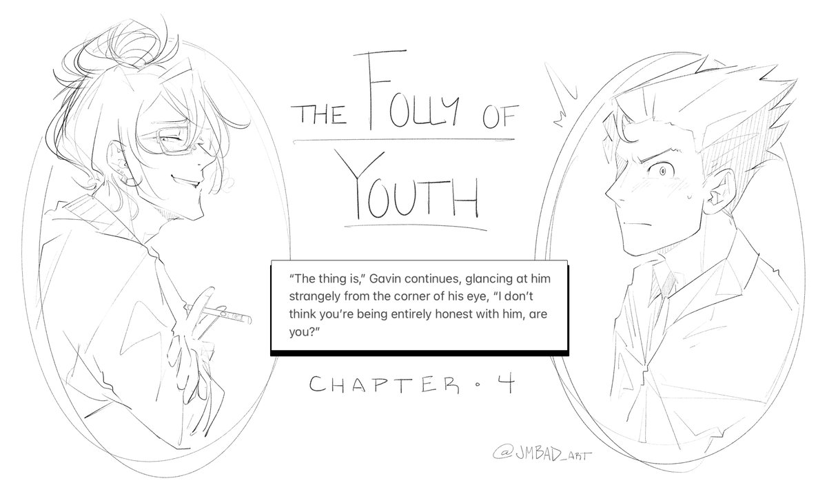 THE FOLLY OF YOUTH CHAPTER 4 🥂
https://t.co/zvMjrr8Ldz

Ace Attorney twitter ya'll are so patient w me 🙏 This one is a 20k doozey featuring Klavier in a bun and glasses, strap in. 
#narumitsu #klapollo 
Slow burn AA fanfiction is where 👏 it's 👏 at 👏 