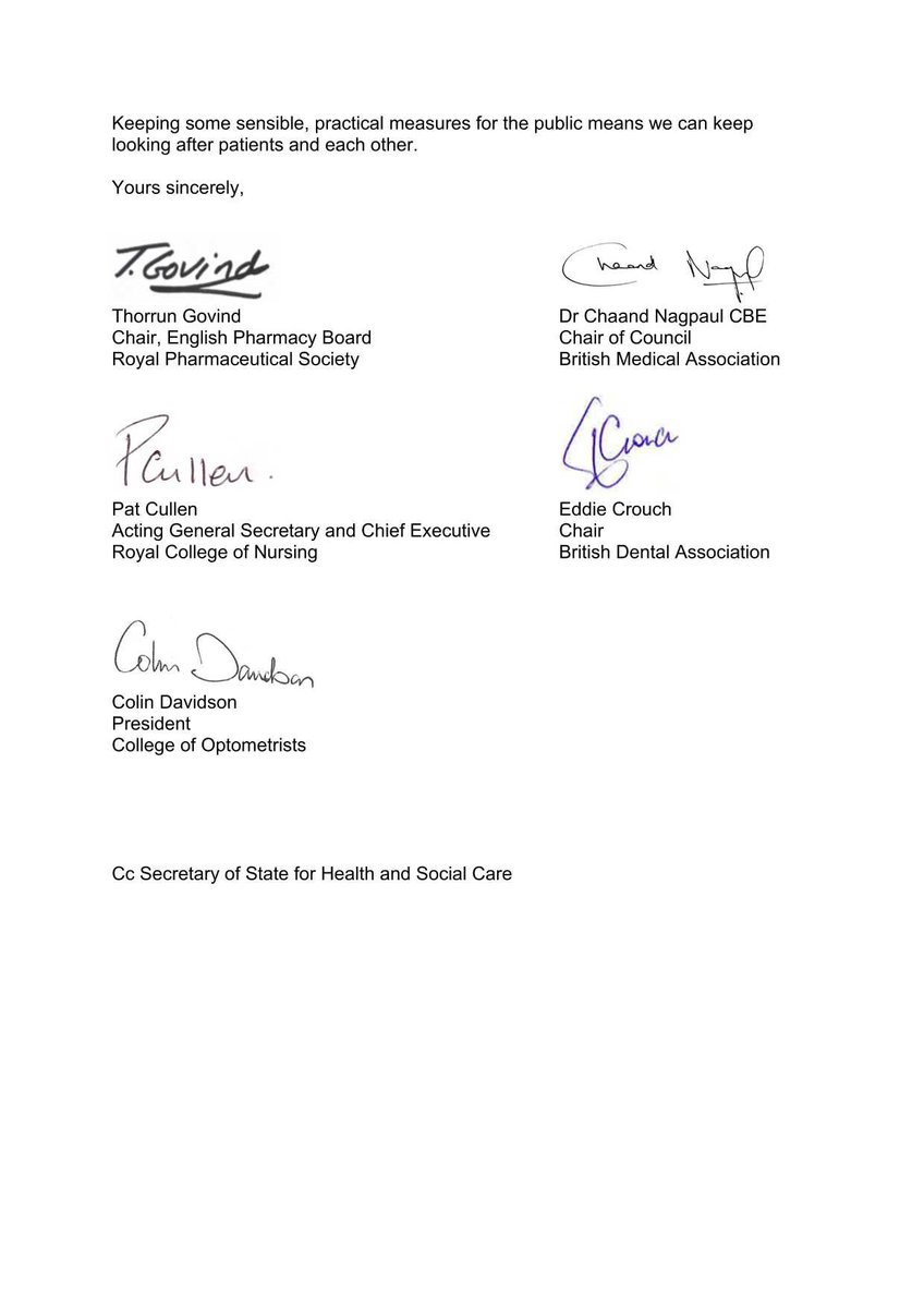 CollegeOptomUK's tweet image. Alongside @rpharms, @TheBDA, @TheBMA and @theRCN we have sent an open letter to the Prime Minister to request guidance is issued to mandate mask wearing in healthcare settings to protect patients, staff and clinically extremely vulnerable people.