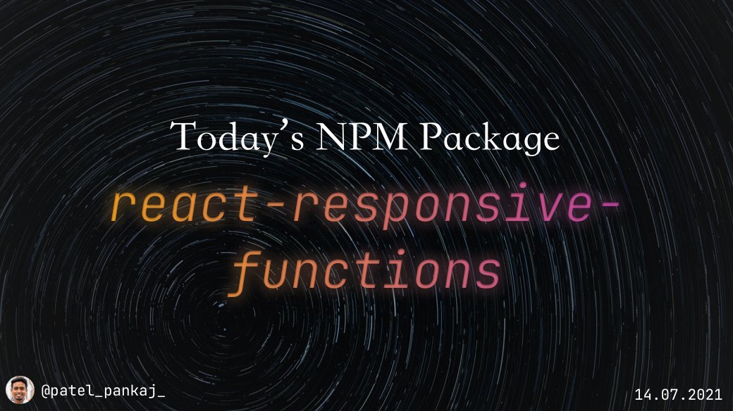 heypankaj_'s tweet image. 📦 Package of the Day

react-responsive-functions
npmjs.com/package/react-…

Translate responsive designs into Responsive React Components

#javascript #reactjs #npmPackageOfTheDay #100DaysOfCode