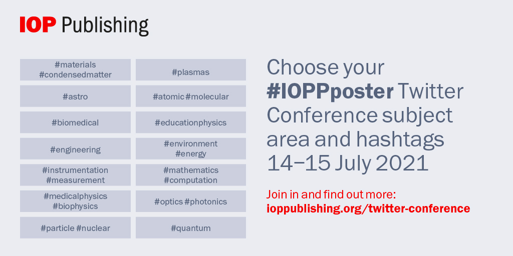 IOPPublishing's tweet photo. It’s time! Our #IOPPposter Twitter Conference is now live! 

Thank you to all who registered - we look forward to seeing your posters here today! 

Don’t forget to use the official #IOPPposter hashtag and your subject area hashtag! https://t.co/25vTgt46vg #STM #TwitterConference https://t.co/qqHw1yon0q