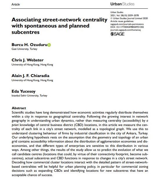 USJ_online's tweet photo. Burcu Ozuduru et al: 'Associating street-network #centrality with spontaneous and planned subcentres'. https://t.co/MT2xzmVMh4 #StreetNetwork #CityCentres https://t.co/FdOYZVlPaW
