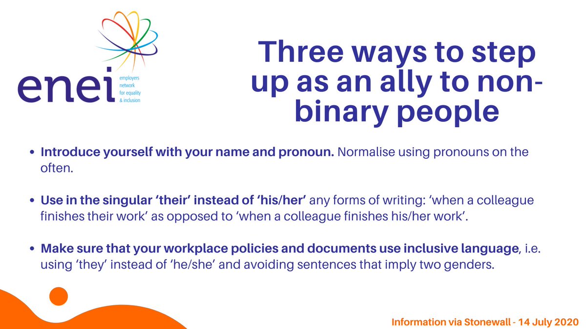 Today is International #NonBinaryPeoplesDay! We are proud to stand up for, celebrate and support our non-binary colleagues, service users and communities!

@en4ei have 3 helpful ways you can be an ally this #NonBinaryDay and every day!

#nonbinary