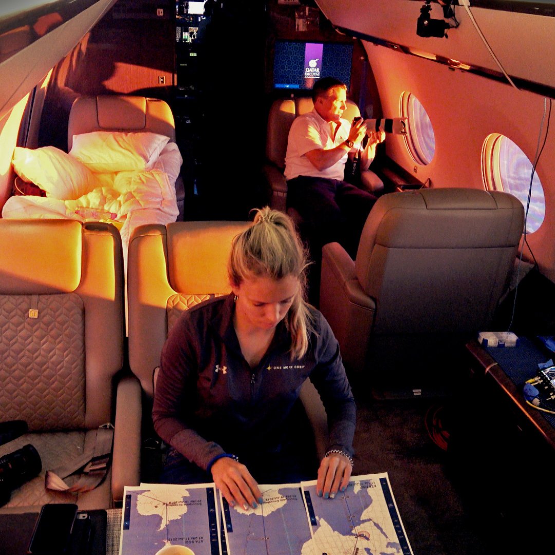 Part of the crew enjoying the last rays of sunlight before flying over the South Pole for approximately 20 hours of total darkness.
 📸 1: @magdalenastar1977 | <a href="/AstroTerry/">Terry Virts</a>  
 📸 2: @jm_fnf  | <a href="/AstroTerry/">Terry Virts</a>  
onemoreorbit.com

#circumnavigation #OneMoreOrbit #OMO