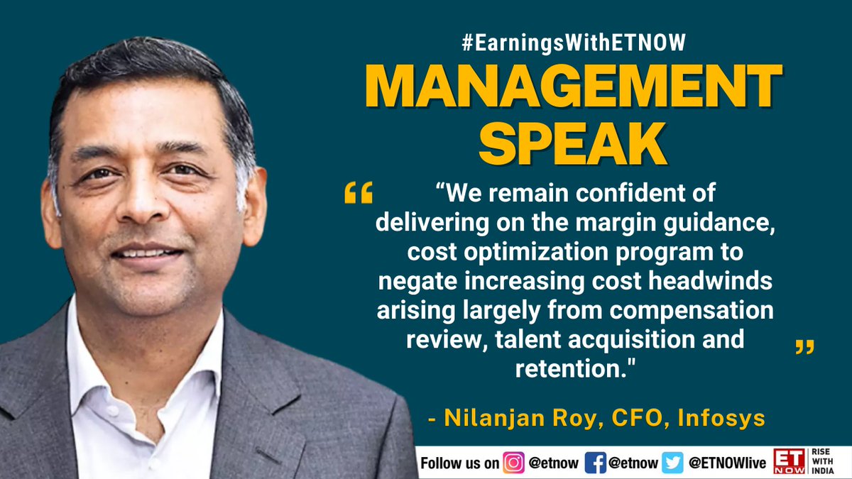 ETNOWlive's tweet image. #EarningsWithETNOW | @Infosys CFO Nilanjan Roy says the company remains confident on margin guidance and cost optimization. Check it out

#InfosysQ1
