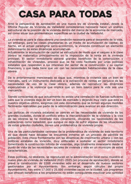 SVValladolid's tweet photo. Este es el manifiesto de nuestra campaña  Casa para todas junto con las organizaciones de la ciudad que se han adherido a él https://t.co/2jQEUQSARj