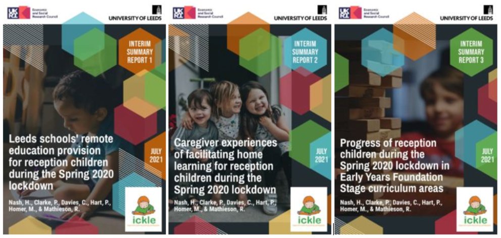 Released today - our trio of interim reports on the impact of the lockdowns on children in reception and year 1. Each piece presents insights into schools’ learning provision, caregiver experiences of home learning, and children’s progress on EYFSP goals. ickle.leeds.ac.uk/data-and-publi…