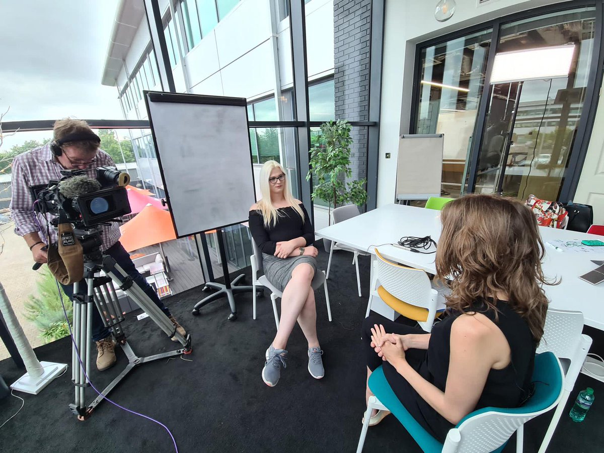 ITNBusiness's tweet photo. A great day filming in Manchester with Cyber Security experts @Secarma. Our reporter @HelenaCarterITV interviews Holly Grace Williams for new programme #SaferCyberSpaces in partnership with @UKCyberSecAssoc about Secarma's role in supporting businesses against Cyber-criminals. https://t.co/NbB7k8vxST