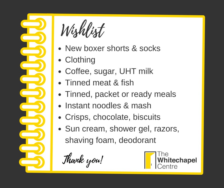 We're running low on a number of things for our client parcels. As always, we are grateful for your donations.  Please drop-off at Unit 6, 10A Blackstock Street, L3 6EP. We're open every Monday, Wednesday &amp; Friday 10am to 3pm.

bit.ly/TWCdonateitems

Thank you