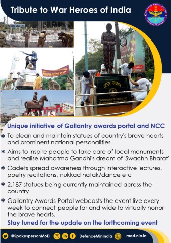 SpokespersonMoD's tweet photo. To mark the 75th year of Indian Independence, #GallantryAwardsPortal and @HQ_DG_NCC are jointly paying tribute to the Bravehearts of #ArmedForces &amp; others who made the supreme sacrifice in the service of the nation. Read More: Press Release https://t.co/29lDKT9jXG https://t.co/KcCJsxW6mq