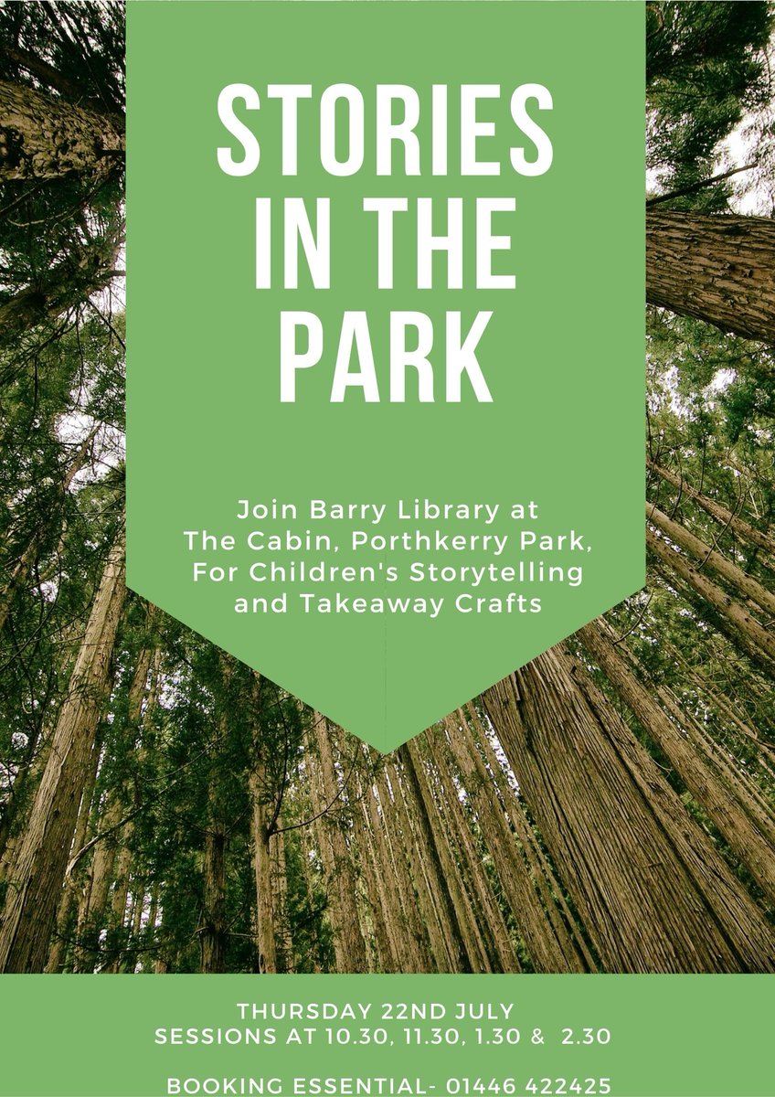 BarryLibrary's tweet photo. Join #BarryLibrary at #PorthkerryPark this summer for a special day of stories and craft activities. These events are free but booking is essential as places are limited. Phone Barry library to reserve a place on 01446 422425. https://t.co/9VAwAmfqEi