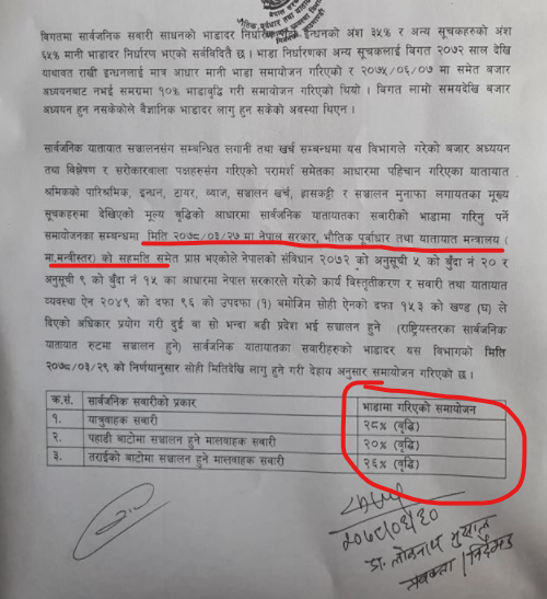 जाँदाजाँदै ओली सरकारले सवारीसाधनको भाडा बढाउने निर्णय गरेर गएछ ।