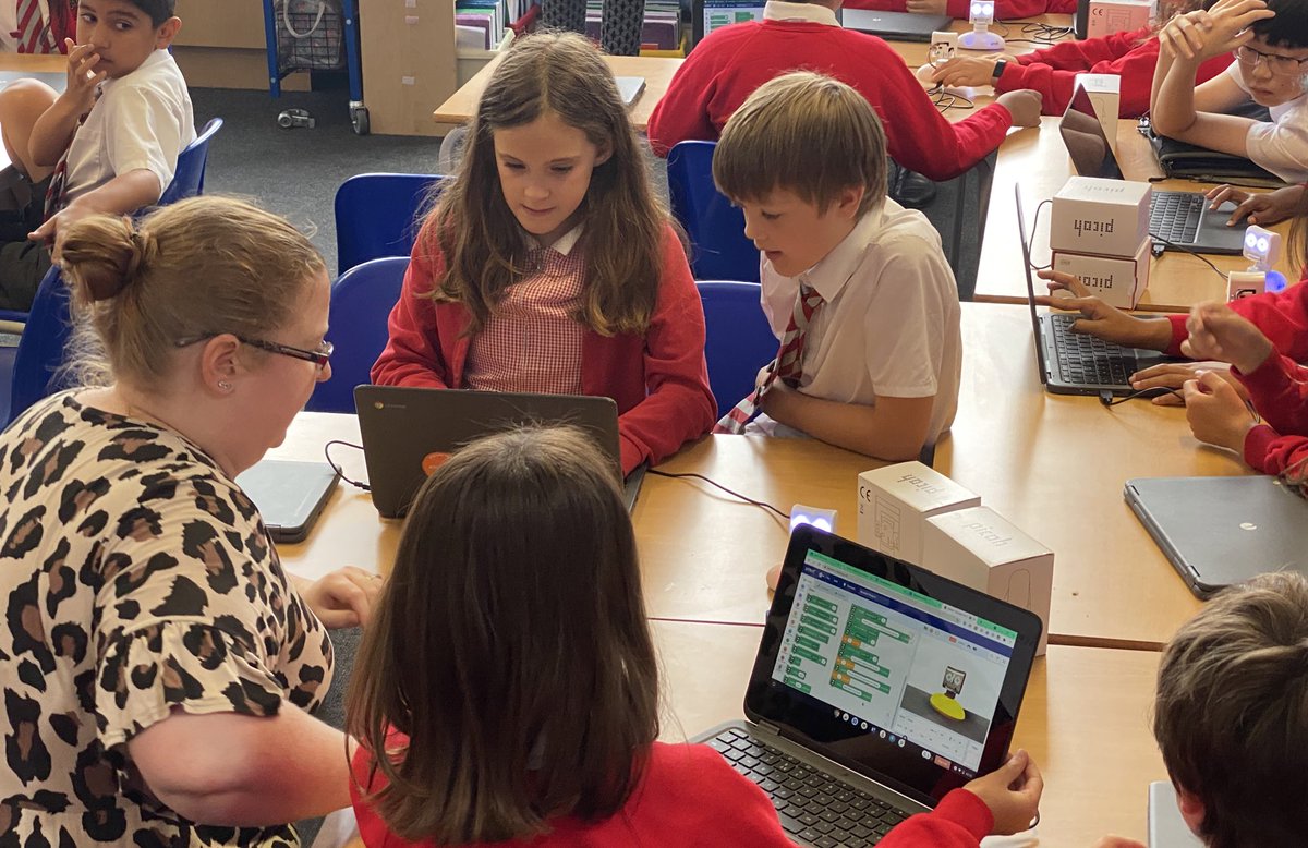 CCJacademy's tweet photo. Year 5 enjoyed their weekly Computing lesson with @MrsShirley8 today. They’ve been learning how to program Picoh robots as part of the #PicohPilot with @OhbotRobot &amp; @LGfL. Make sure you ask them all of the amazing things a Picoh can do! 🤖 https://t.co/9wjwDVJbH4