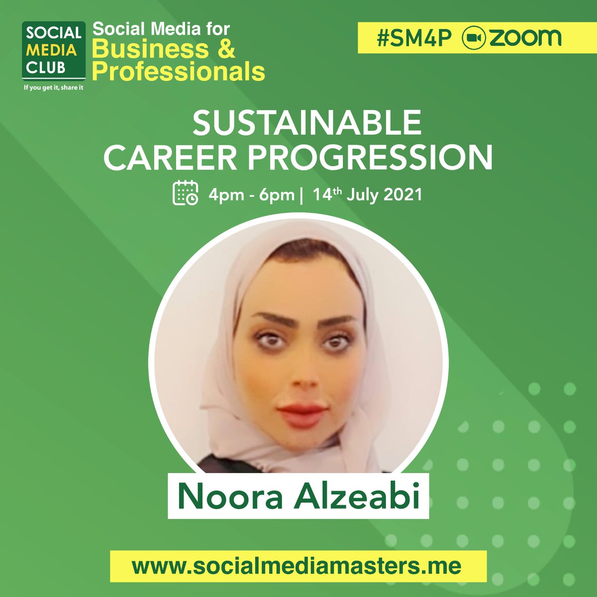 "TIME FOR RENEWAL NOT RETURN"
THE LEGACY OF COVID-19 IS A MOVE TOWARDS A SUSTAINABILITY IN CAREER PROGRESSION.

JOIN US AT WORKSHOP:
SUSTAINABLE CAREER PROGRESSION
By <a href="/nouraalzabie/">Noora Abdulla 🇧🇭 •|• 🇪🇬 .|. 🇨🇭</a> 

14 July 2021 (4PM-6PM KSA TIME)
#SM4P | socialmediamasters.me