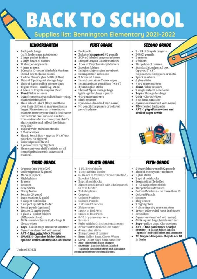 benningtonelem's tweet photo. Stores have started stocking up! Happy school supply shopping and enjoy the rest of summer! See you all soon! https://t.co/JySHRAiTwd