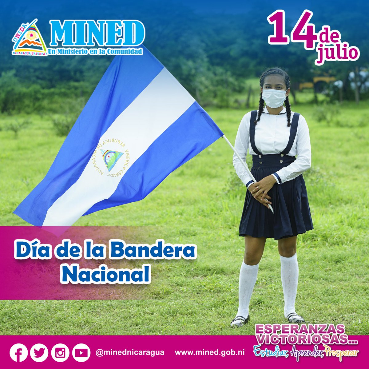 minednicaragua's tweet photo. 14 de julio | Día de la Bandera Nacional 🇳🇮

¡Nuestra bandera ondea en el corazón y en todo lo alto, digno laurel, nuestro trabajo!

#Nicaragua
#JulioCaminosDeVictorias https://t.co/BRWX14JFDL