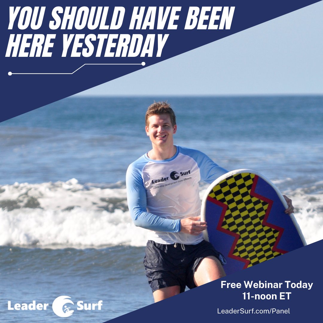Last chance to register for our free webinar on surfing and leadership today.  us02web.zoom.us/webinar/regist… #surfing #leadership #webinar