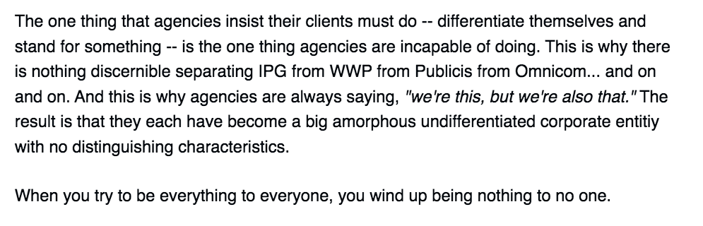 davetrott's tweet photo. Agencies don't practice what they preach, from Bob Hoffman - https://t.co/NW3Mk5DMv7