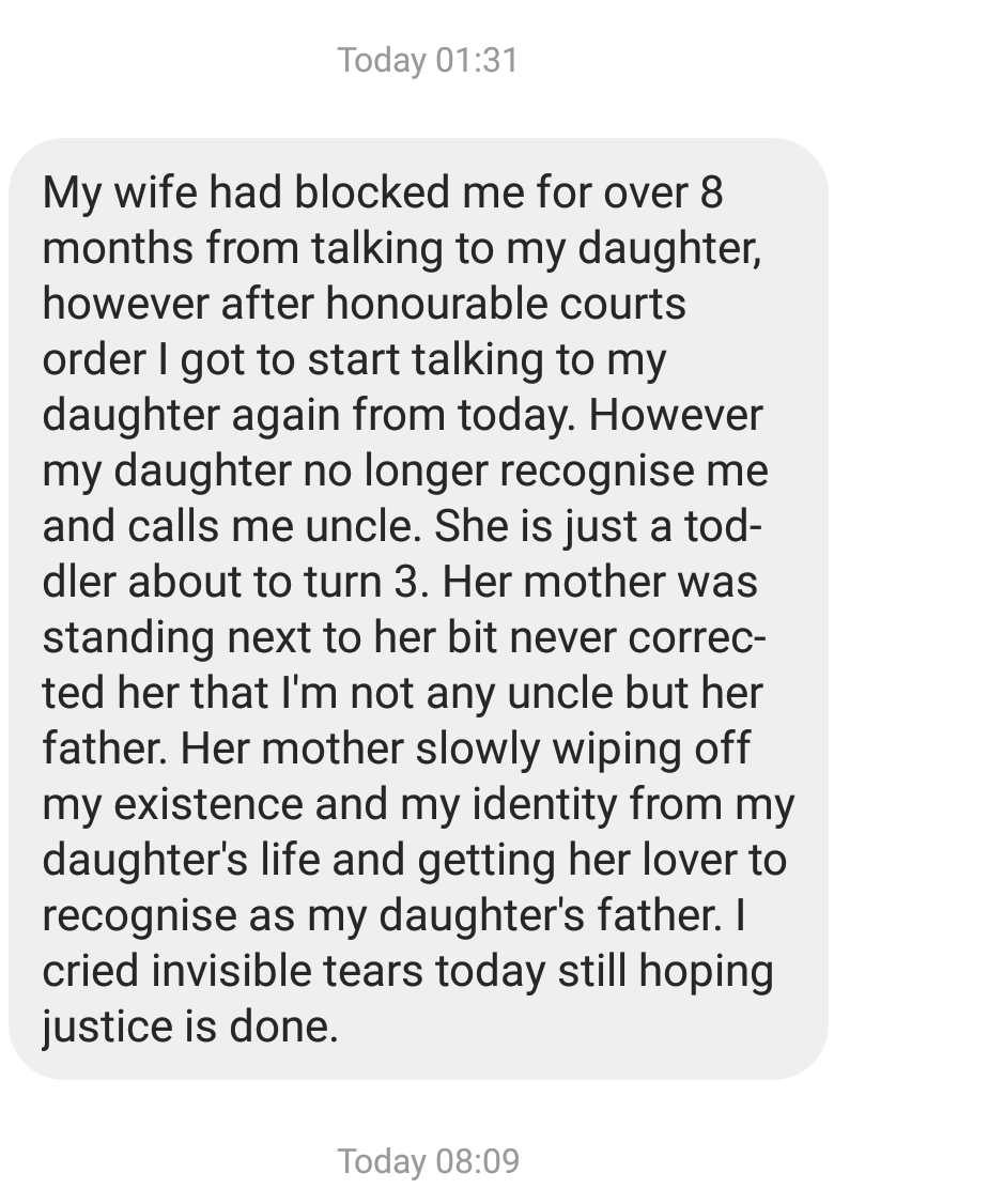WiminAreTrash's tweet photo. Women regardless of their character, treats their kid's as assets.

Whenever their fragile ego or selfish motives get hurt, they will use their kid as weapon against their father &amp; violate every right of the #Father.

Source:- MDO

#ParentalAlienation #FathersRight https://t.co/L88WUzm5xr