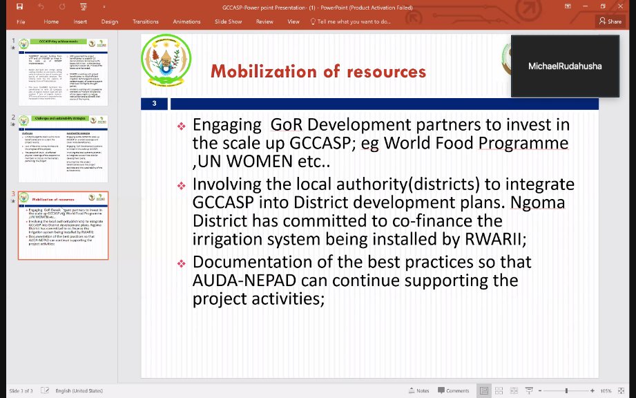 Today, our PS <a href="/iassumpta/">INGABIRE Assumpta</a> participated in e-meeting to discuss the implementation, achievements, best practices, challenges &amp; recommendations for effective and efficient implementation of the Gender Climate Change and Agriculture Support Programme supported by <a href="/NEPAD_Agency/">AUDA-NEPAD</a>.