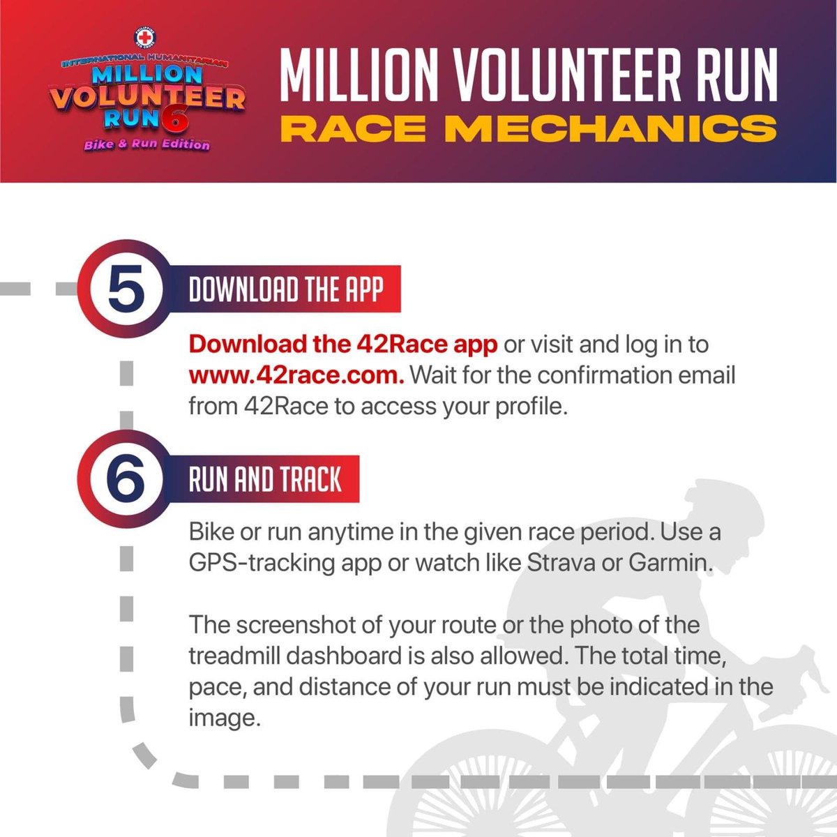 MVRph's tweet photo. THE MARATHON STARTS HERE! 🏃🚴

Through the Philippine Red Cross Million Volunteer Run 6, humanitarian services can be made more accessible to those affected by the pandemic. It only takes 8 simple steps to start your race and start making a better community! https://t.co/hbFTjG4YEf