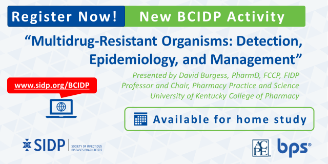 SIDPharm's tweet photo. In need of more #BCIDP credits??
Take a look at this #enduringwebinar from @DS_Burgess on MDROs including #MRSA, #VRE, #ESBLs, #CRE, #CRAB and more! π¦
Find it here: https://t.co/59NKZwjsgj https://t.co/Wqo8hk9mjN