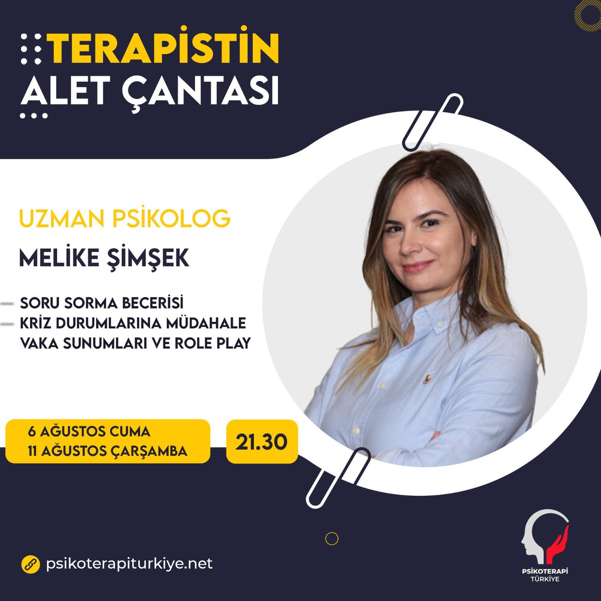 Psikoterapi Türkiye (@psikoterapitr) on Twitter photo #PsikoterapiTürkiye olarak sizlerden aldığımız geri bildirimlerle yepyeni bir eğitim serisi tasarladık.
<a href="/pskmelikesimsek/">Melike Simsek</a> in sizler için anlatacağı konular şu şekilde;
Soru Sorma Becerisi
Kriz Durumlarına Müdahale
Vaka Sunumları ve Role Play
Başvuru Detayları Sitemizde! 🎉 #PsikoterapiTürkiye olarak sizlerden aldığımız geri bildirimlerle yepyeni bir eğitim serisi tasarladık.
<a href="/pskmelikesimsek/">Melike Simsek</a> in sizler için anlatacağı konular şu şekilde;
Soru Sorma Becerisi
Kriz Durumlarına Müdahale
Vaka Sunumları ve Role Play
Başvuru Detayları Sitemizde! 🎉