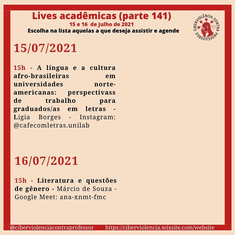 ciberviolenprof's tweet photo. E a nossa curadoria de lives continua a todo vapor!

#livesacademicas 
#projetodepesquisa 
#ciberviolenciacontraprofessores 
#ufape
#nupede https://t.co/mkKKE7Uabg