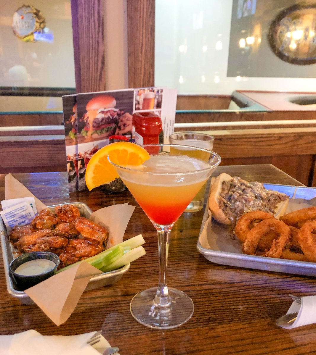 Table set with sports bar snacks and cocktails!🍗🍸 What more could you ask for?