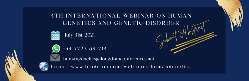 Longdom_Meet's tweet photo. Hurry up! Don't miss the chance to participate as a Speaker/Delegate in the International Webinar on Human Genetics and Genetic Disorder which is going to be held on July 31, 2021.
#Humangenetics #Geneticdisorder #Webinar #Submitanabstract #Callforspeakers https://t.co/pIug6ELCJA