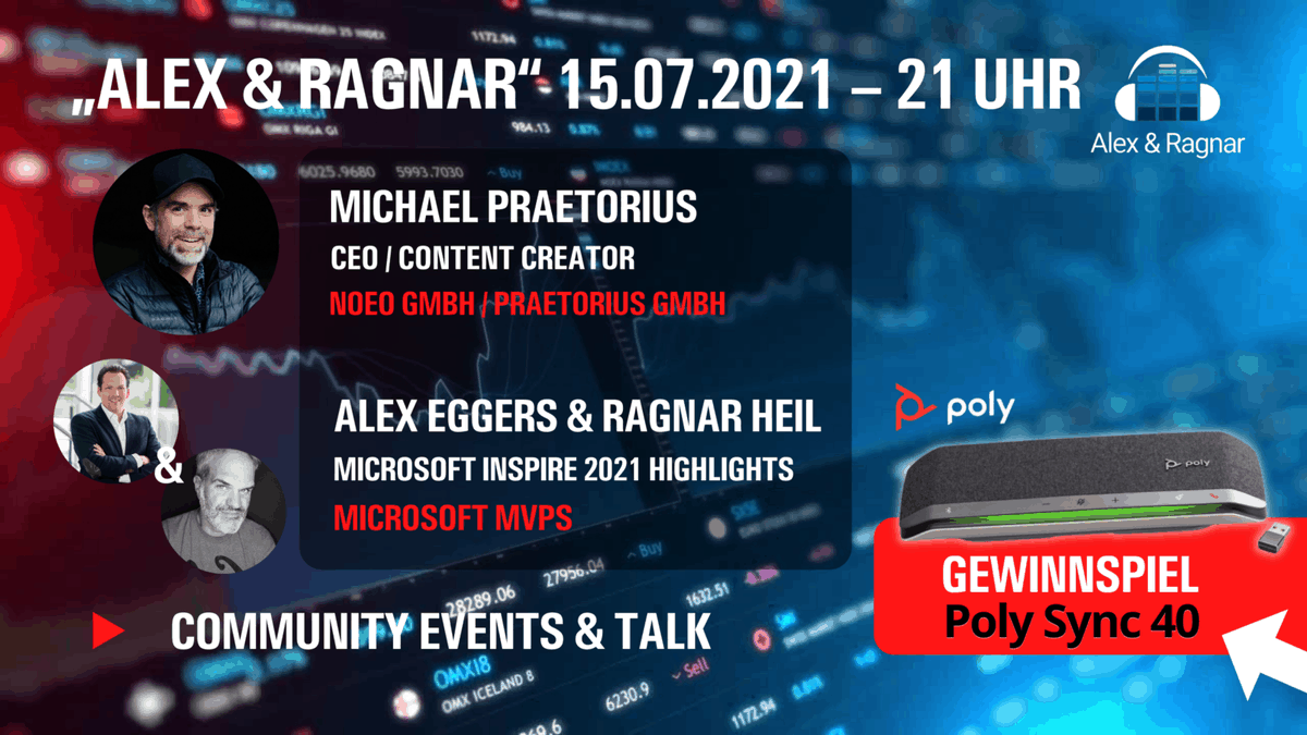 ragnarh's tweet photo. Donnerstag 21.00h! #AlexUndRagnarShow #47 mit
@praetorius zu Video Live Streaming & Simultan Übersetzungen + #MSInspire Highlights + tolles Gewinnspiel: @PolyCompany #Sync40 SpeakerPhone! https://t.co/kS0AOuEgIu https://t.co/m98RSb7ZnZ