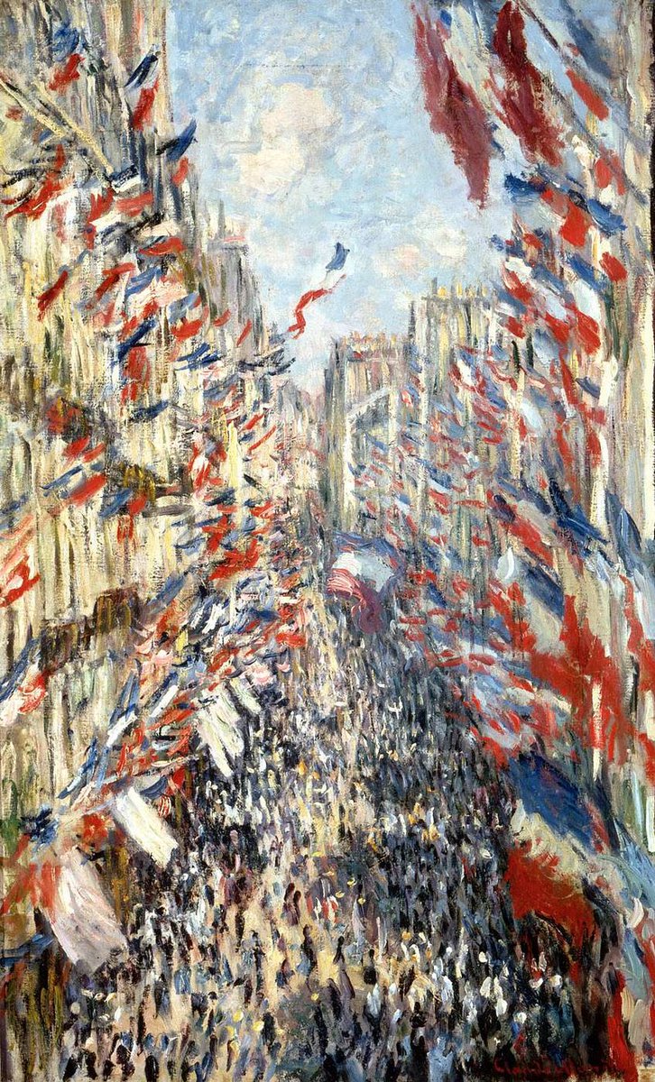 Piureman's tweet photo. 14 juillet 1789:
El pueblo llano se toma la Bastilla, mazmorra de la monarquía. El asedio costó 98 muertos, 60 heridos y 13 mutilados, sólo entre los asaltantes. 
 
Pintura: La calle Montorgueil, óleo de Claude Monet https://t.co/9OzSy4D2M9
