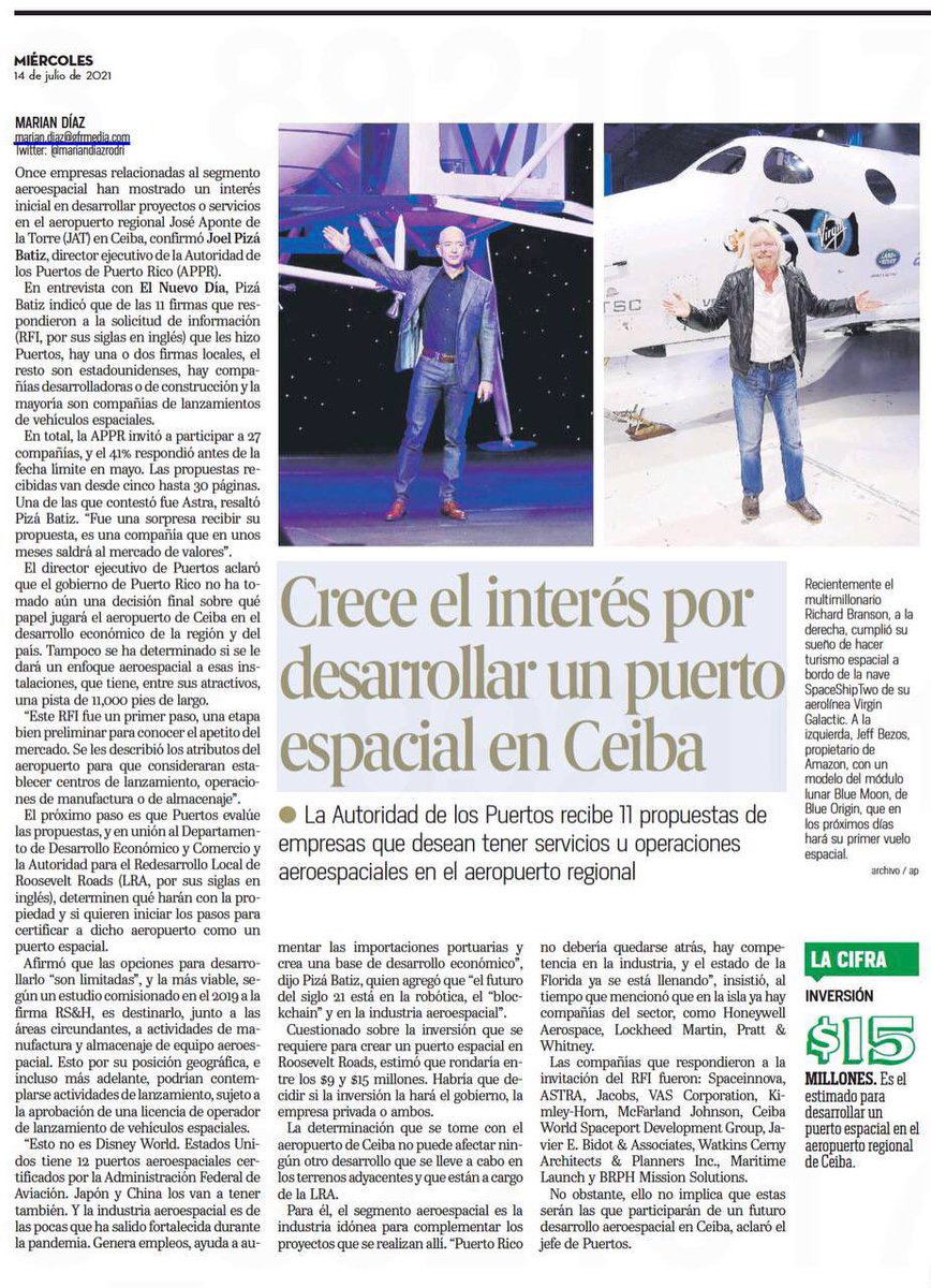 lafortalezadepr's tweet image. .@PuertosPR recibe 11 propuestas de empresas que desean tener servicios u operaciones aeroespaciales en el aeropuerto regional | vía @ElNuevoDia
