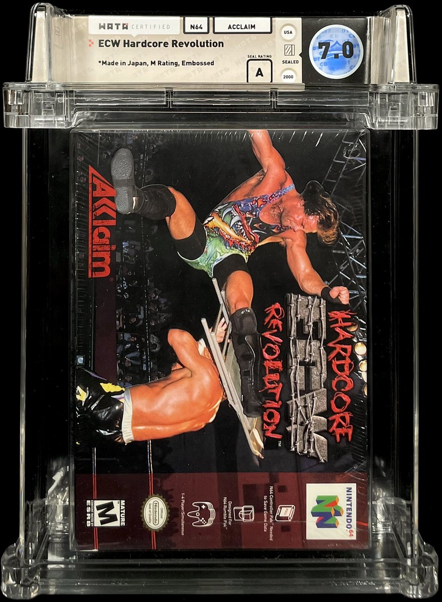 VideoGamePlugs's tweet photo. #ECW Hardcore Revolution for N64 
(WATA 7.0; A Seal)
📥 Asking $650 OBO
•
#GameBoy #Nintendo #NES #N64 #VideoGames #RetroGames #RetroGaming #Retro #Gamer #Games #Selling #GradedGames #VGA #WATA #WATAGames #Ad #WWE #Wrestling #Hardcore #ForSale #BuyNow #Wealth  #VideoGames https://t.co/3t2Rw8Qvca